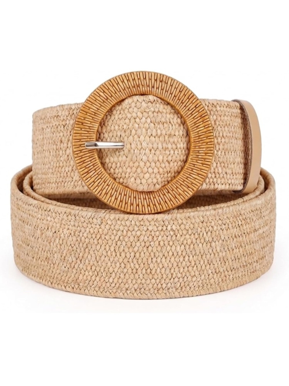 Rattan Straw Raffia Belt Stretch Elastic Woven Wide Band Round Buckle New